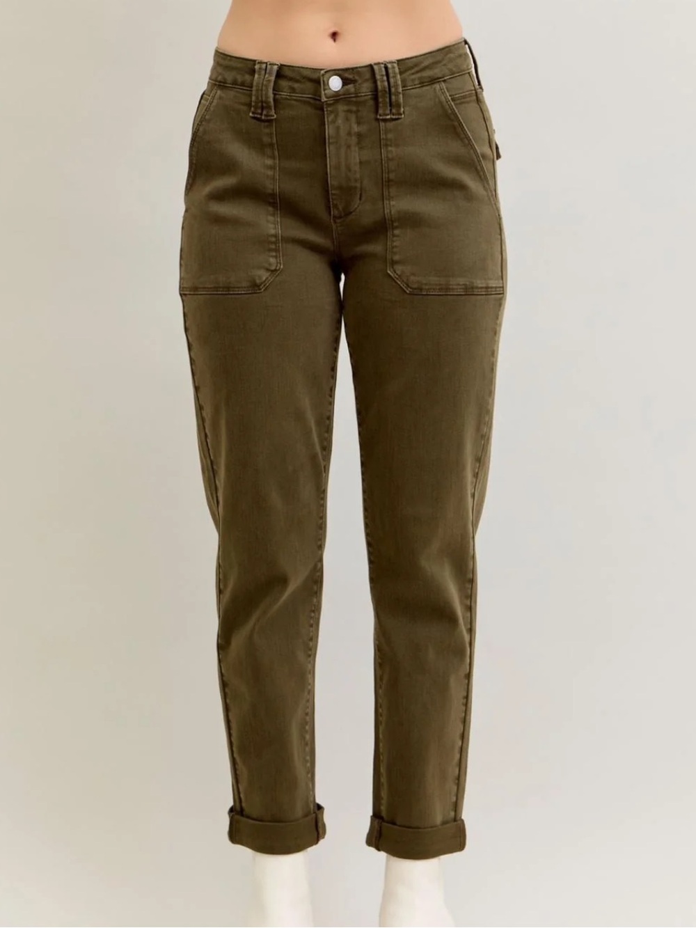 Judy Blue Aurora Weekender Garment Dyed Dark Green Cuffed Straight Jeans Size 20